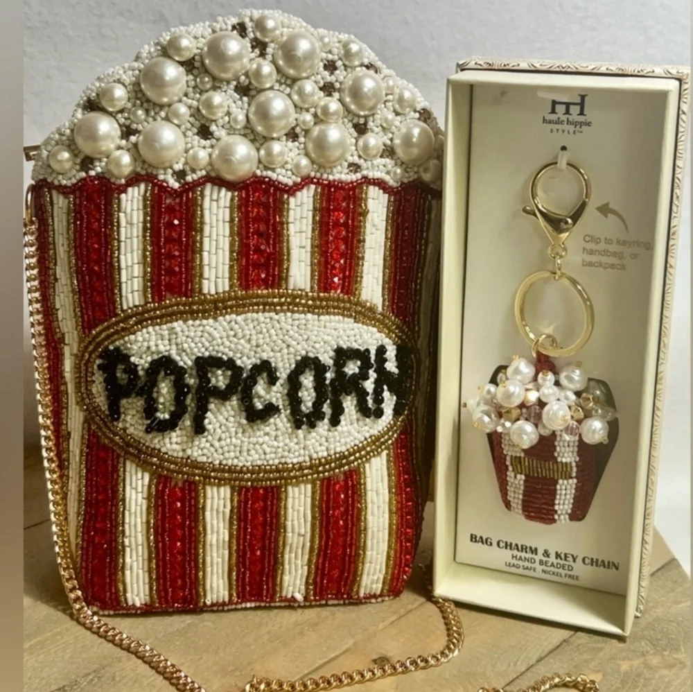 🍿▪️From India To You▪️Beaded Popcorn Purse + Haute Hippie Bagcharm Bundle